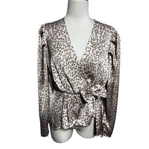 Express Long Sleeve Silky Animal Prink Pink Leopard Print Silky Blouse Size Medi
